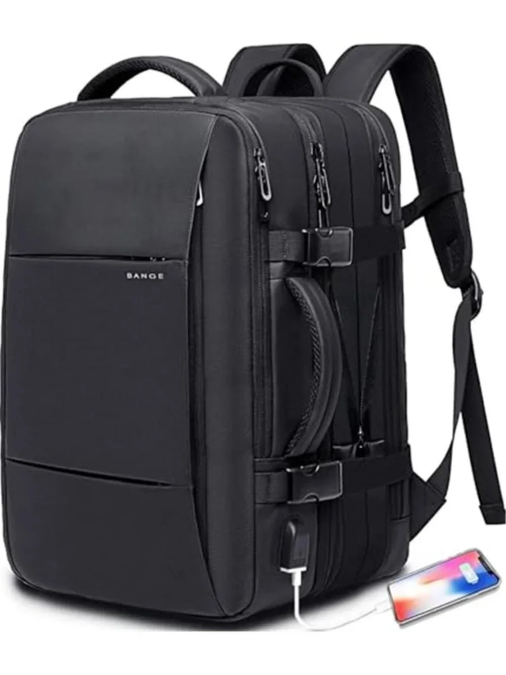 Mens 35L Expandable Travel Backpack 17 Inch Laptop Carry On USB Waterproof Bag